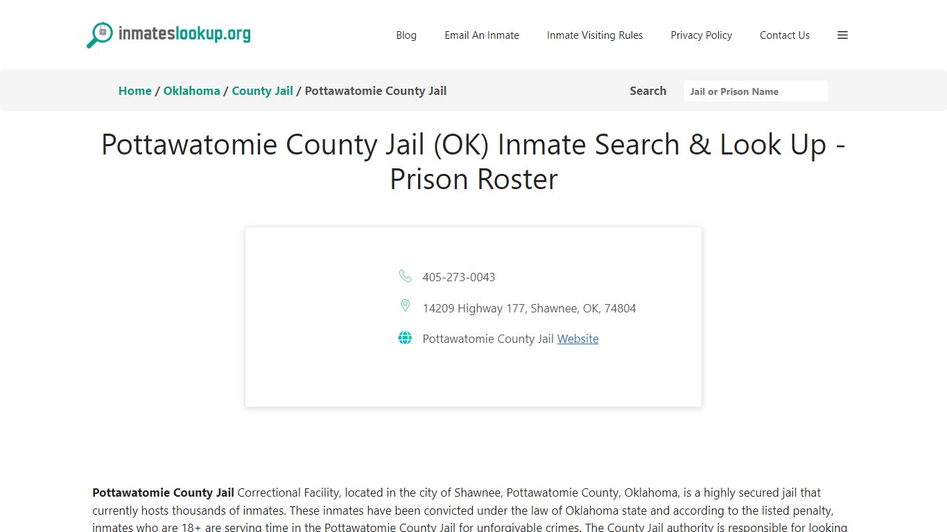 Pottawatomie County Jail (OK) Inmate Search & Look Up - Prison Roster